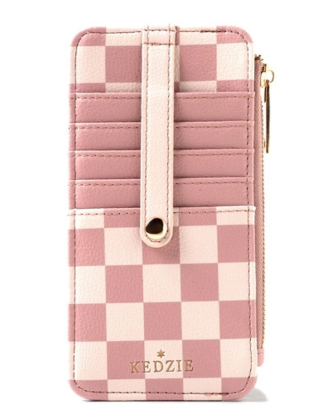 Kedzie Essentials Zippered Wallet Pink Checkered Vegan Leather